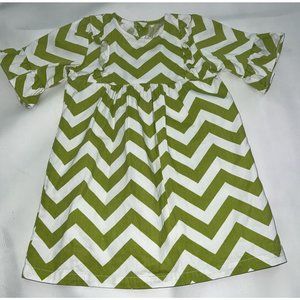 Southern Sunshine Kids Toddler Girl Dress SZ 4 T Green White Chevron 3/4 Sleeve